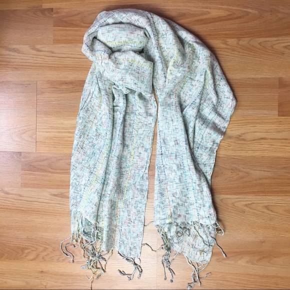 UO Cream and Multi Color Scarf with Fringe - Picture 3 of 7